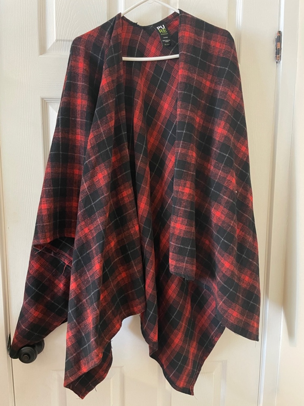 Plaid made in Canada red shawl campfire camping ruana tartan